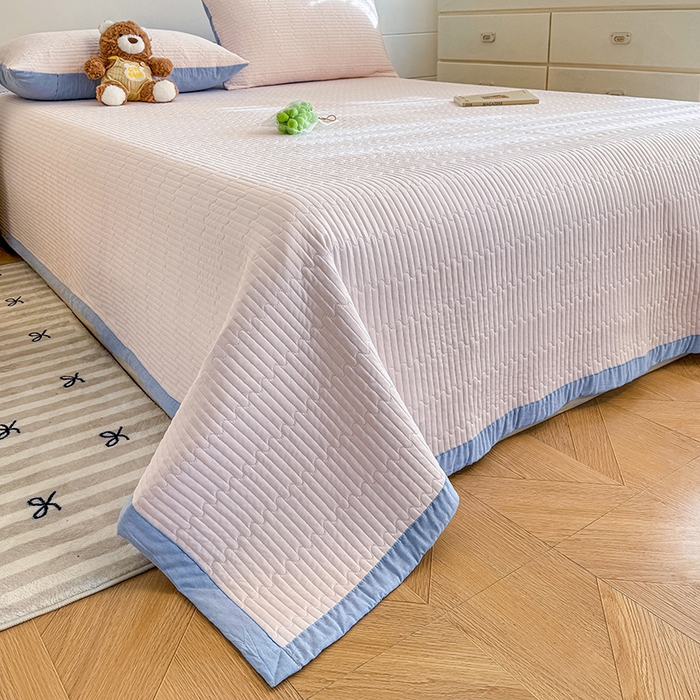 91家纺网 家纺一手货源 找家纺 木楌家居 2026新款锦氨凉感床盖三件套 晚樱粉