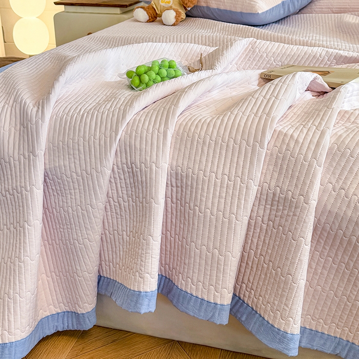 91家纺网 家纺一手货源 找家纺 木楌家居 2026新款锦氨凉感床盖三件套 晚樱粉