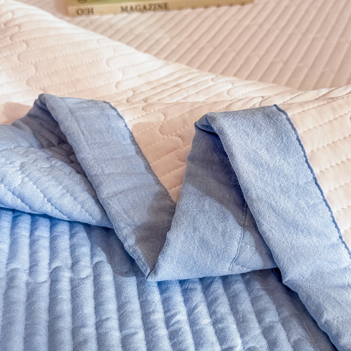 91家纺网 家纺一手货源 找家纺 木楌家居 2026新款锦氨凉感床盖三件套 晚樱粉