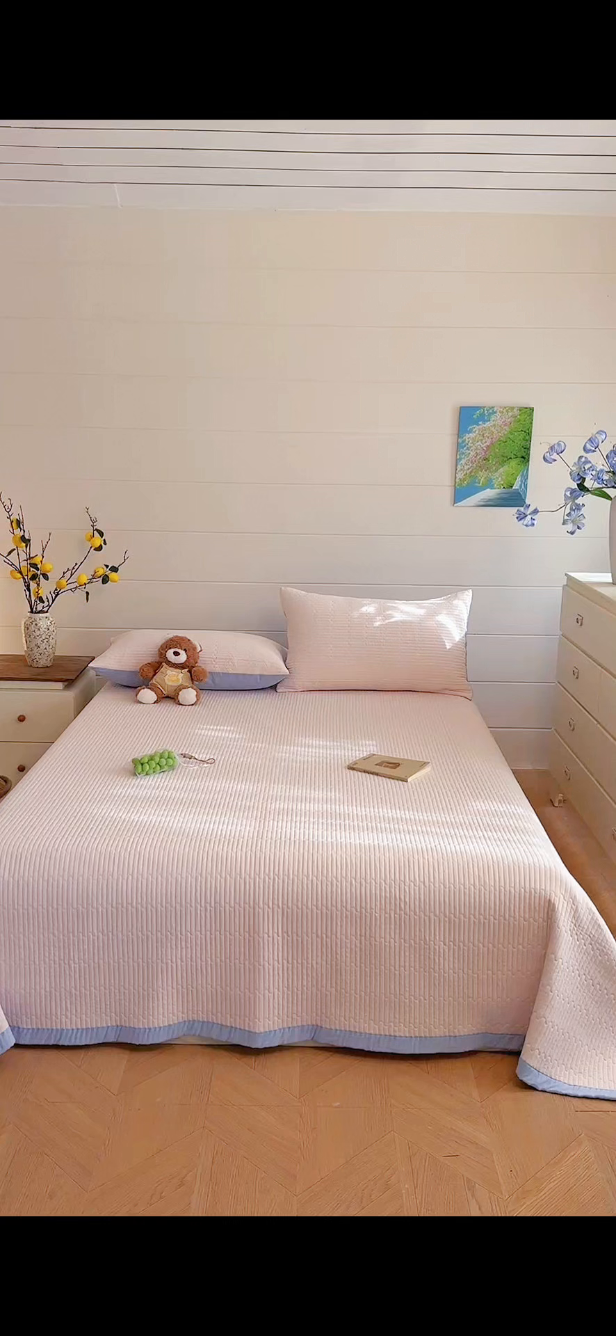 91家纺网 家纺一手货源 找家纺 木楌家居 2026新款锦氨凉感床盖三件套 晚樱粉