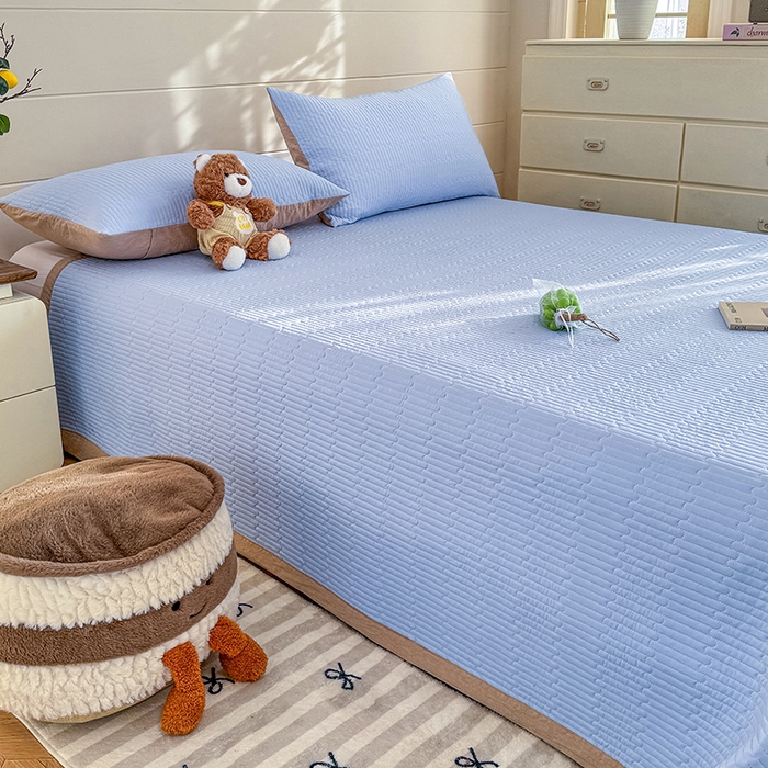 91家纺网 家纺一手货源 找家纺 木楌家居 2026新款锦氨凉感床盖三件套 汐风蓝