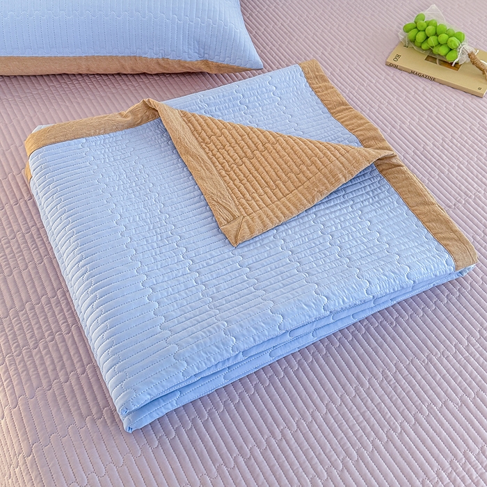 91家纺网 家纺一手货源 找家纺 木楌家居 2026新款锦氨凉感床盖三件套 汐风蓝