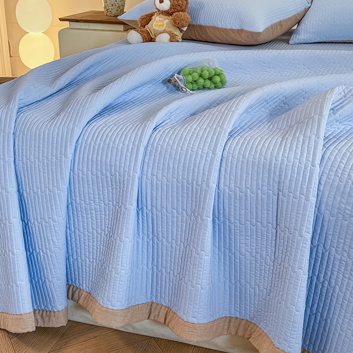 91家纺网 家纺一手货源 找家纺 木楌家居 2026新款锦氨凉感床盖三件套 汐风蓝