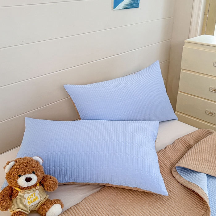 91家纺网 家纺一手货源 找家纺 木楌家居 2026新款锦氨凉感床盖三件套 汐风蓝