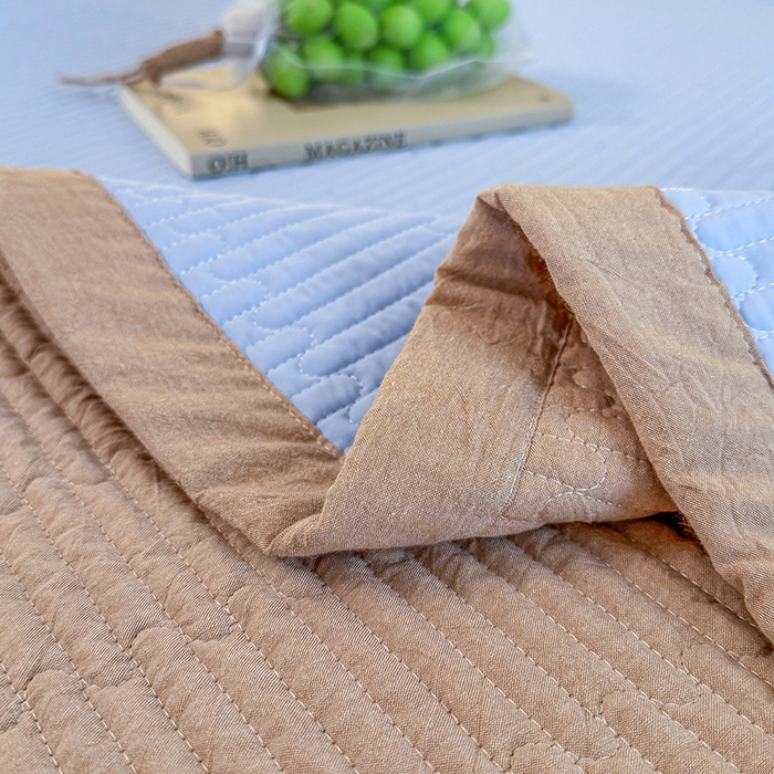 91家纺网 家纺一手货源 找家纺 木楌家居 2026新款锦氨凉感床盖三件套 汐风蓝