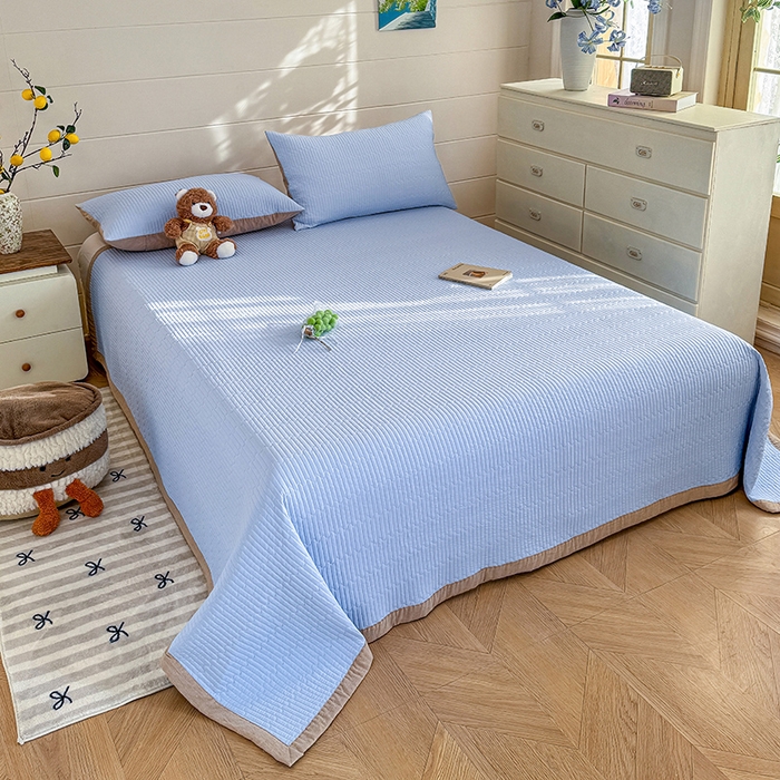 91家纺网 家纺一手货源 找家纺 木楌家居 2026新款锦氨凉感床盖三件套 汐风蓝