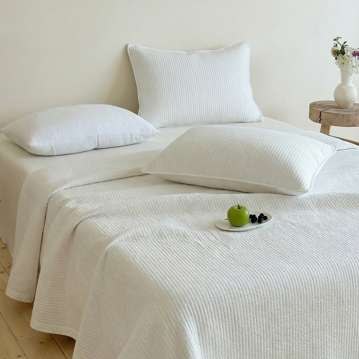 91家纺网 家纺一手货源 找家纺 （总）上喜 2026春夏新款全棉纯棉直角边简约韩系砂洗床盖三件套