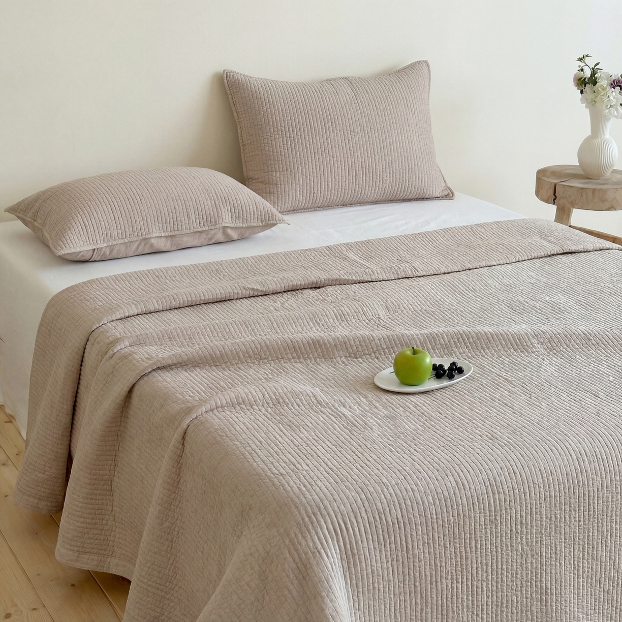 91家纺网 家纺一手货源 找家纺 （总）上喜 2026春夏新款全棉纯棉直角边简约韩系砂洗床盖三件套