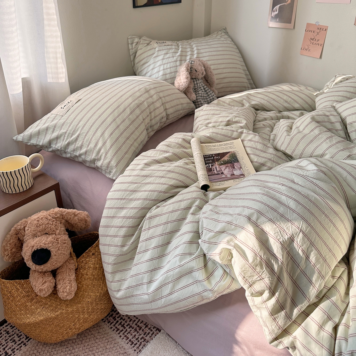 91家纺网 家纺一手货源 找家纺 （总）艾咪-Amy ntmy 2026春夏新款布标款全棉纯棉色织水洗棉四件套-告白