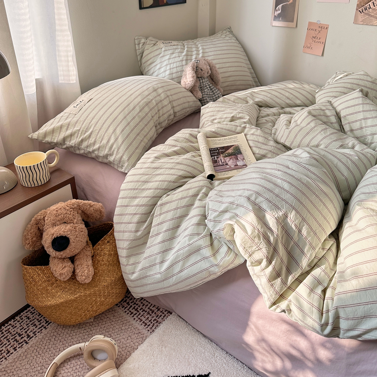 91家纺网 家纺一手货源 找家纺 （总）艾咪-Amy ntmy 2026春夏新款布标款全棉纯棉色织水洗棉四件套-告白