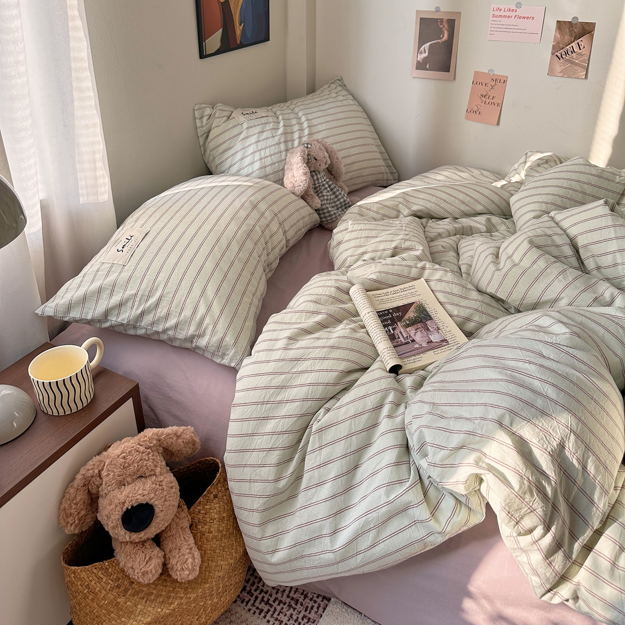 91家纺网 家纺一手货源 找家纺 艾咪-Amy ntmy 2026春夏新款布标款全棉纯棉色织水洗棉四件套-告白 告白-绿条