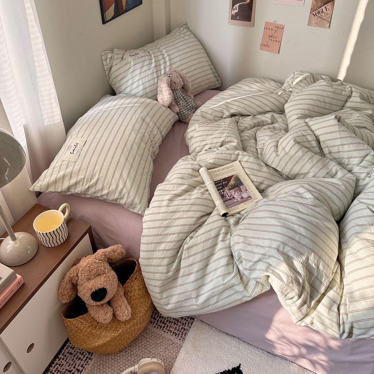 91家纺网 家纺一手货源 找家纺 艾咪-Amy ntmy 2026春夏新款布标款全棉纯棉色织水洗棉四件套-告白 告白-绿条