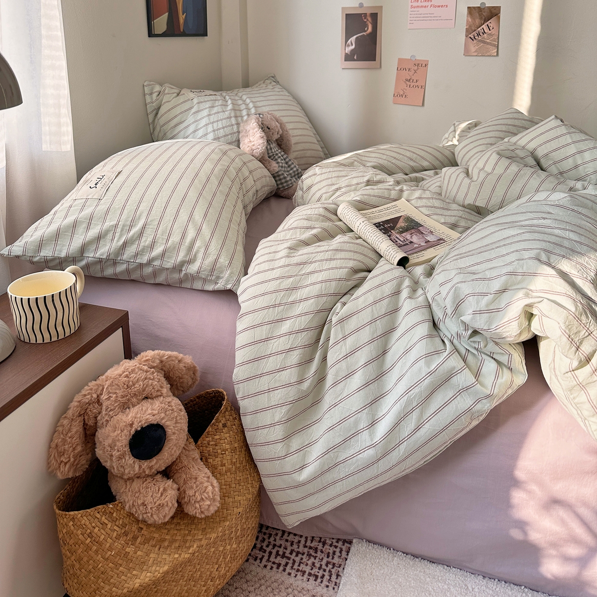 91家纺网 家纺一手货源 找家纺 艾咪-Amy ntmy 2026春夏新款布标款全棉纯棉色织水洗棉四件套-告白 告白-绿条