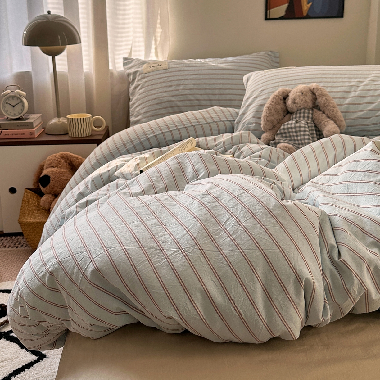 91家纺网 家纺一手货源 找家纺 艾咪-Amy ntmy 2026春夏新款布标款全棉纯棉色织水洗棉四件套-告白 告白-蓝条