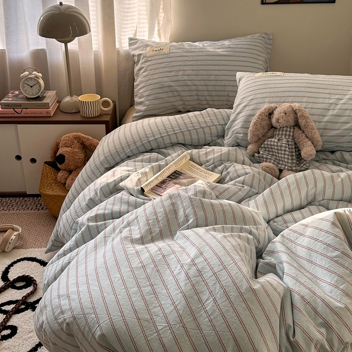 91家纺网 家纺一手货源 找家纺 艾咪-Amy ntmy 2026春夏新款布标款全棉纯棉色织水洗棉四件套-告白 告白-蓝条