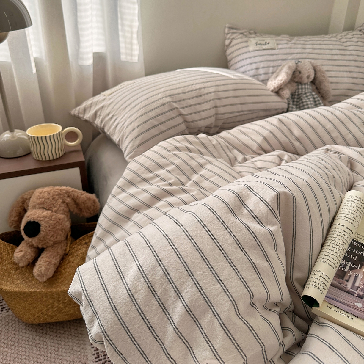 91家纺网 家纺一手货源 找家纺 艾咪-Amy ntmy 2026春夏新款布标款全棉纯棉色织水洗棉四件套-告白 告白-米条