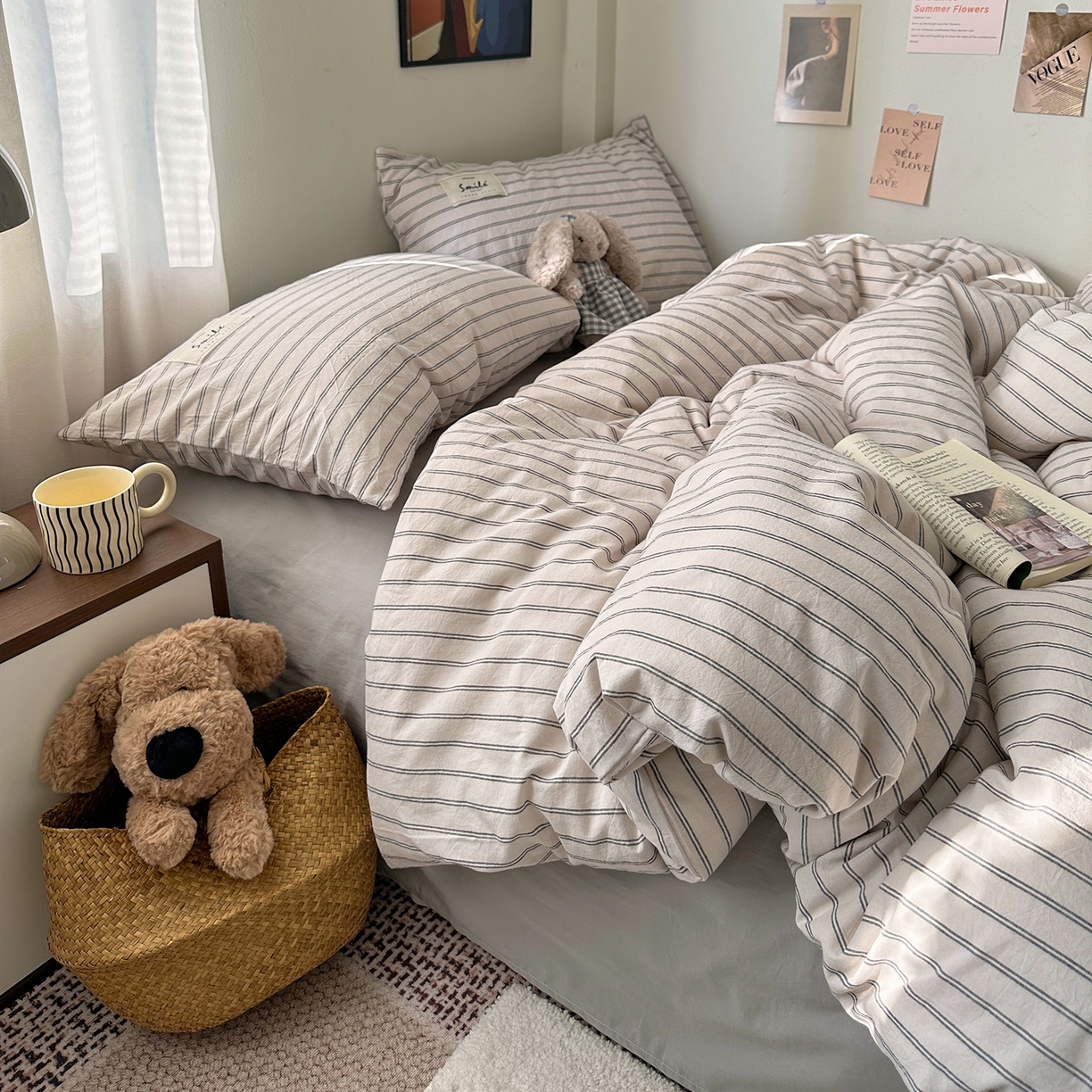 91家纺网 家纺一手货源 找家纺 艾咪-Amy ntmy 2026春夏新款布标款全棉纯棉色织水洗棉四件套-告白 告白-米条