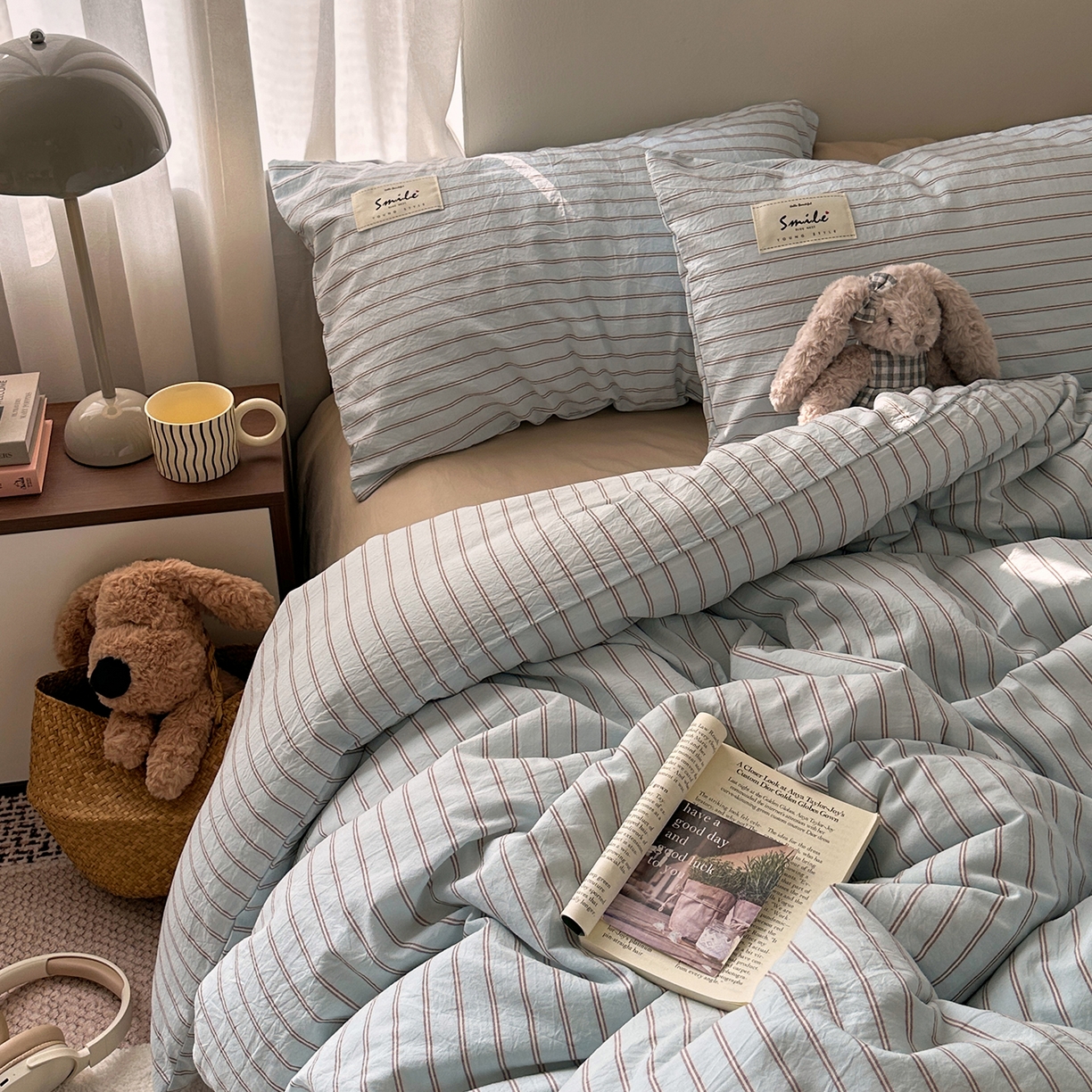 91家纺网 家纺一手货源 找家纺 艾咪-Amy ntmy 2026春夏新款布标款全棉纯棉色织水洗棉四件套-告白 告白-蓝条