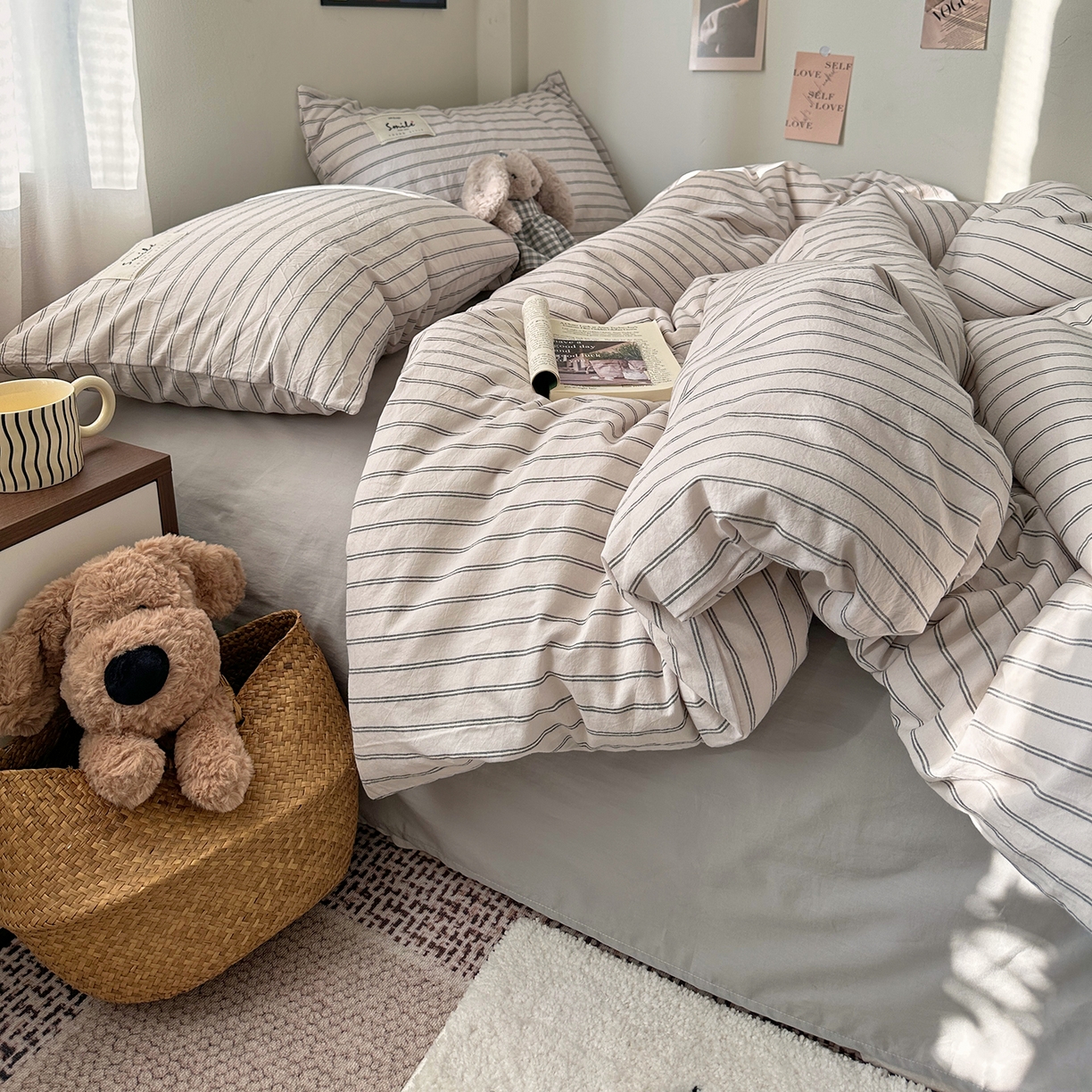 91家纺网 家纺一手货源 找家纺 艾咪-Amy ntmy 2026春夏新款布标款全棉纯棉色织水洗棉四件套-告白 告白-米条