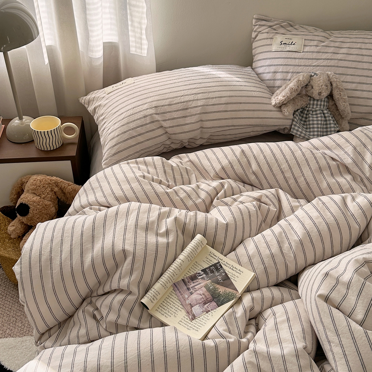 91家纺网 家纺一手货源 找家纺 艾咪-Amy ntmy 2026春夏新款布标款全棉纯棉色织水洗棉四件套-告白 告白-米条