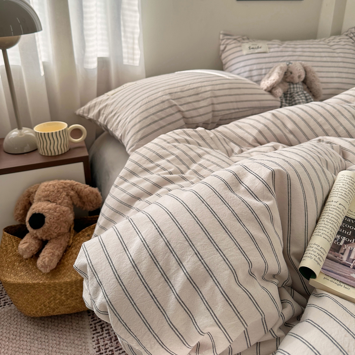 91家纺网 家纺一手货源 找家纺 艾咪-Amy ntmy 2026春夏新款布标款全棉纯棉色织水洗棉四件套-告白 告白-米条