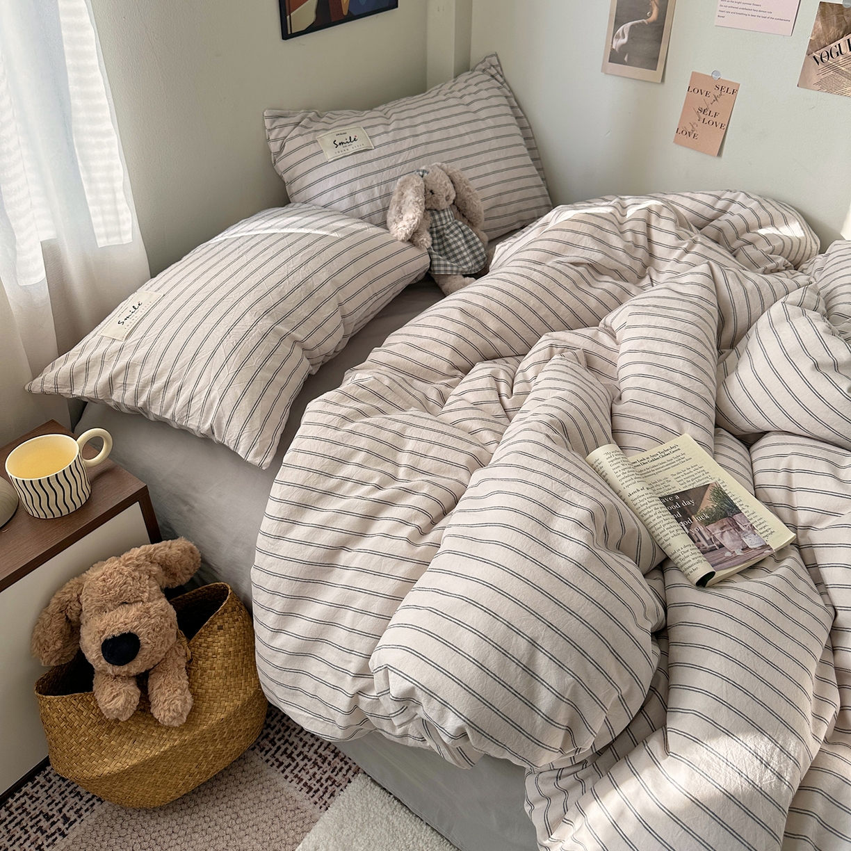 91家纺网 家纺一手货源 找家纺 艾咪-Amy ntmy 2026春夏新款布标款全棉纯棉色织水洗棉四件套-告白 告白-米条