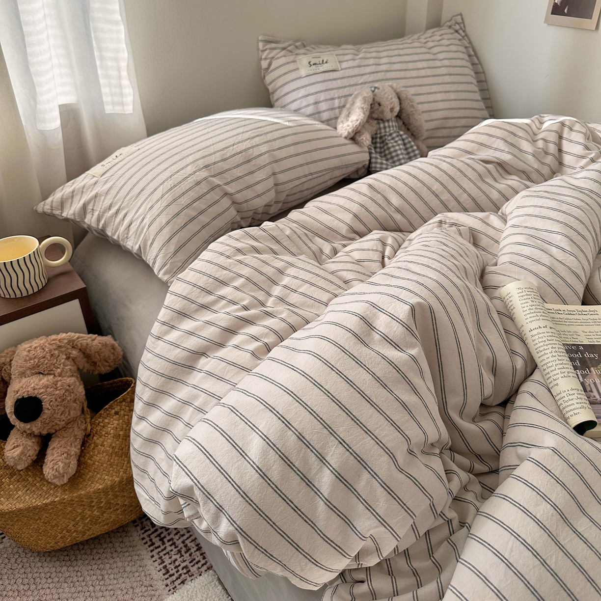 91家纺网 家纺一手货源 找家纺 艾咪-Amy ntmy 2026春夏新款布标款全棉纯棉色织水洗棉四件套-告白 告白-米条