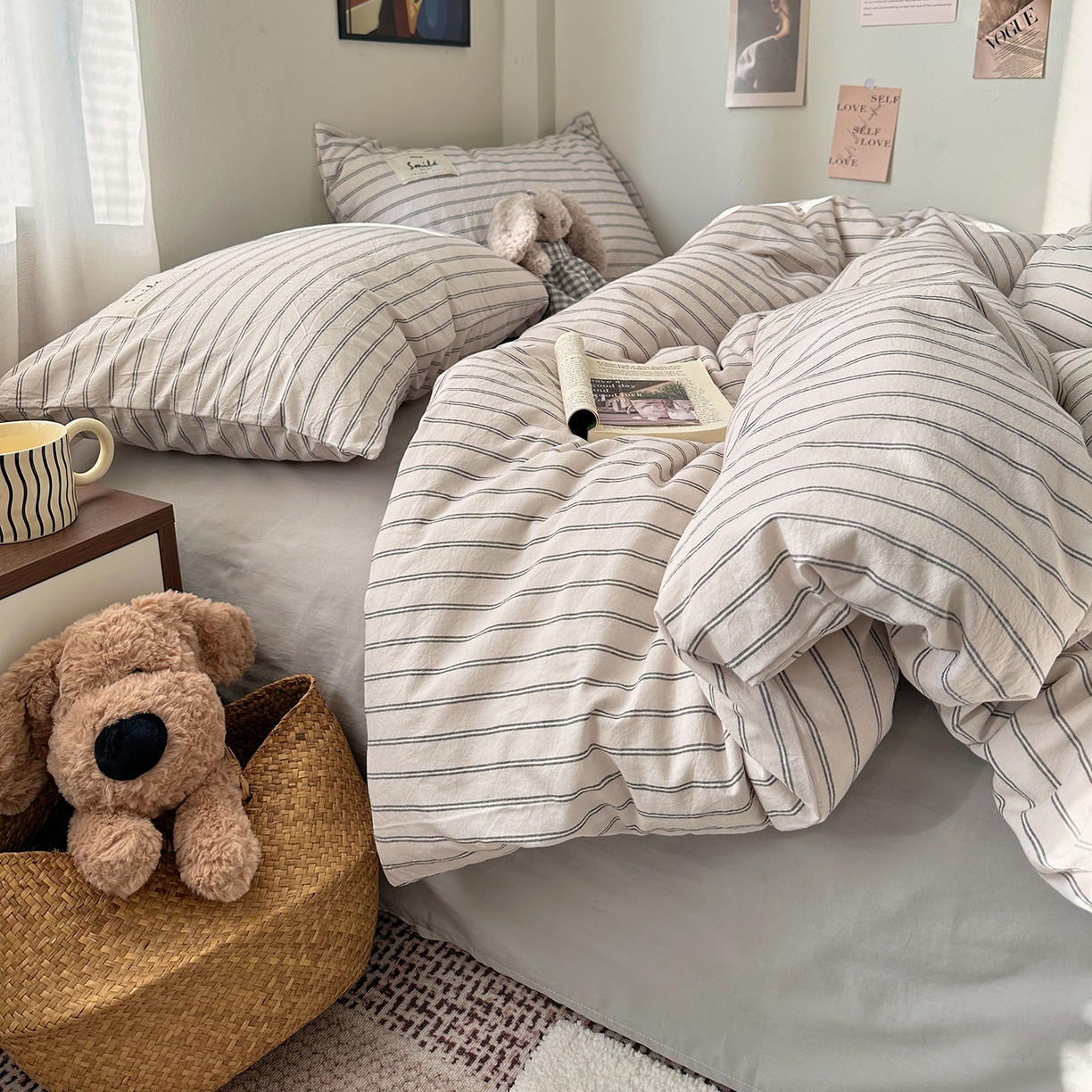 91家纺网 家纺一手货源 找家纺 艾咪-Amy ntmy 2026春夏新款布标款全棉纯棉色织水洗棉四件套-告白 告白-米条