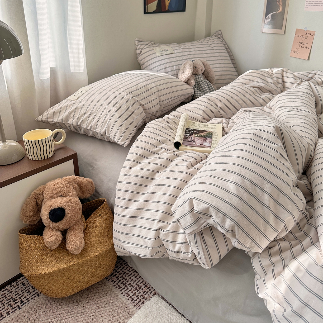 91家纺网 家纺一手货源 找家纺 艾咪-Amy ntmy 2026春夏新款布标款全棉纯棉色织水洗棉四件套-告白 告白-米条