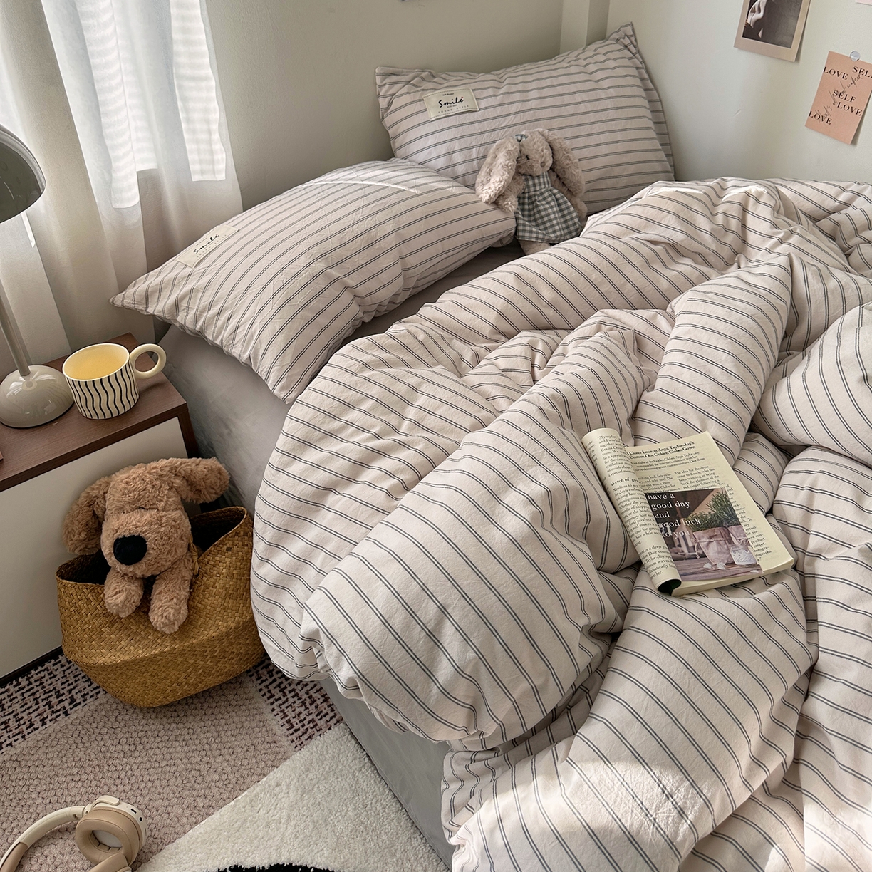 91家纺网 家纺一手货源 找家纺 艾咪-Amy ntmy 2026春夏新款布标款全棉纯棉色织水洗棉四件套-告白 告白-米条