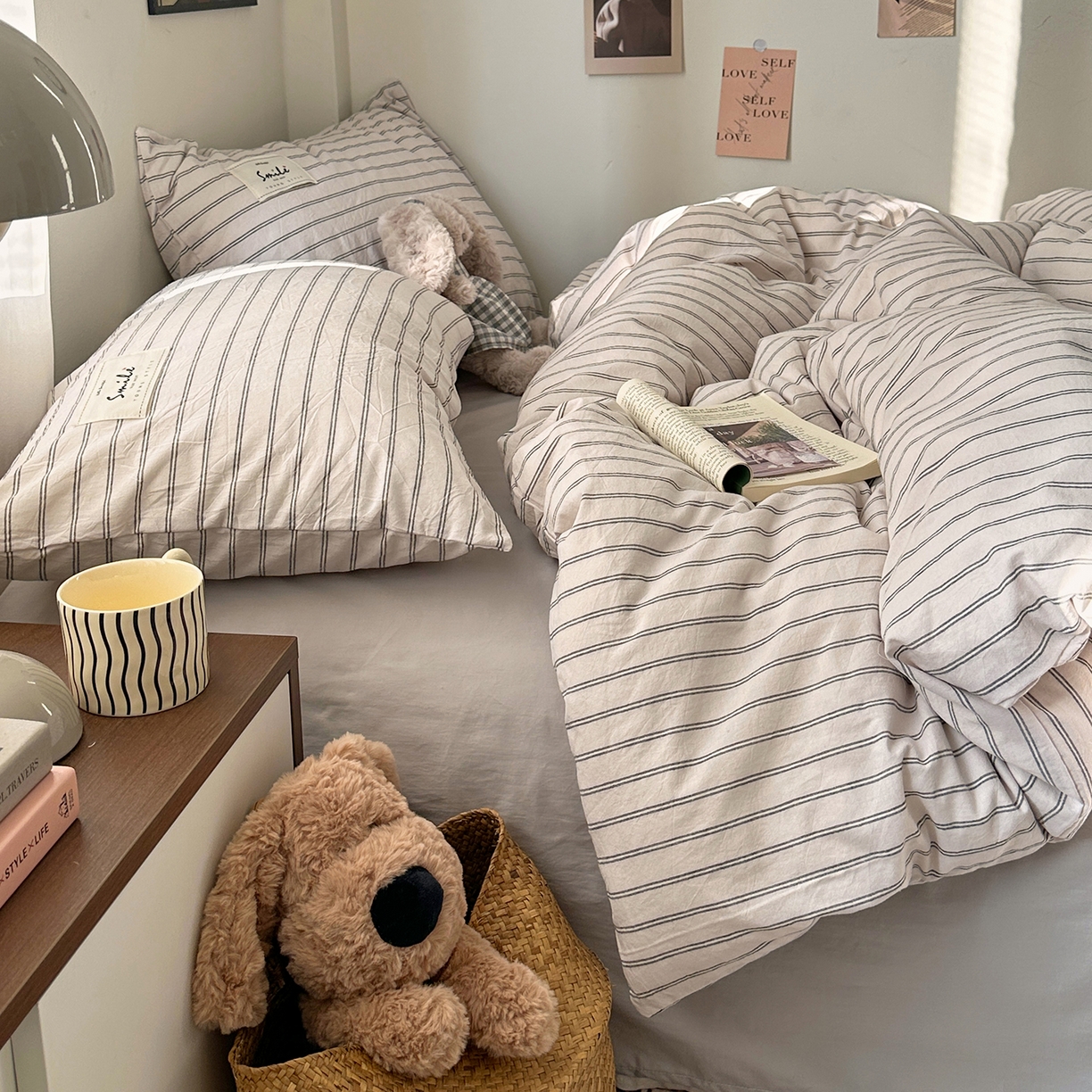 91家纺网 家纺一手货源 找家纺 艾咪-Amy ntmy 2026春夏新款布标款全棉纯棉色织水洗棉四件套-告白 告白-米条