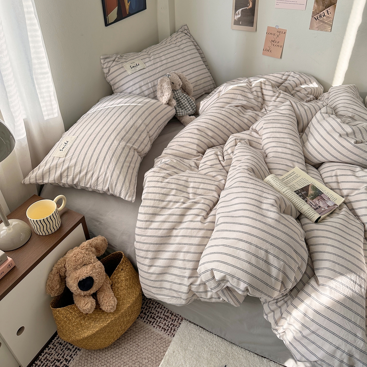 91家纺网 家纺一手货源 找家纺 艾咪-Amy ntmy 2026春夏新款布标款全棉纯棉色织水洗棉四件套-告白 告白-米条