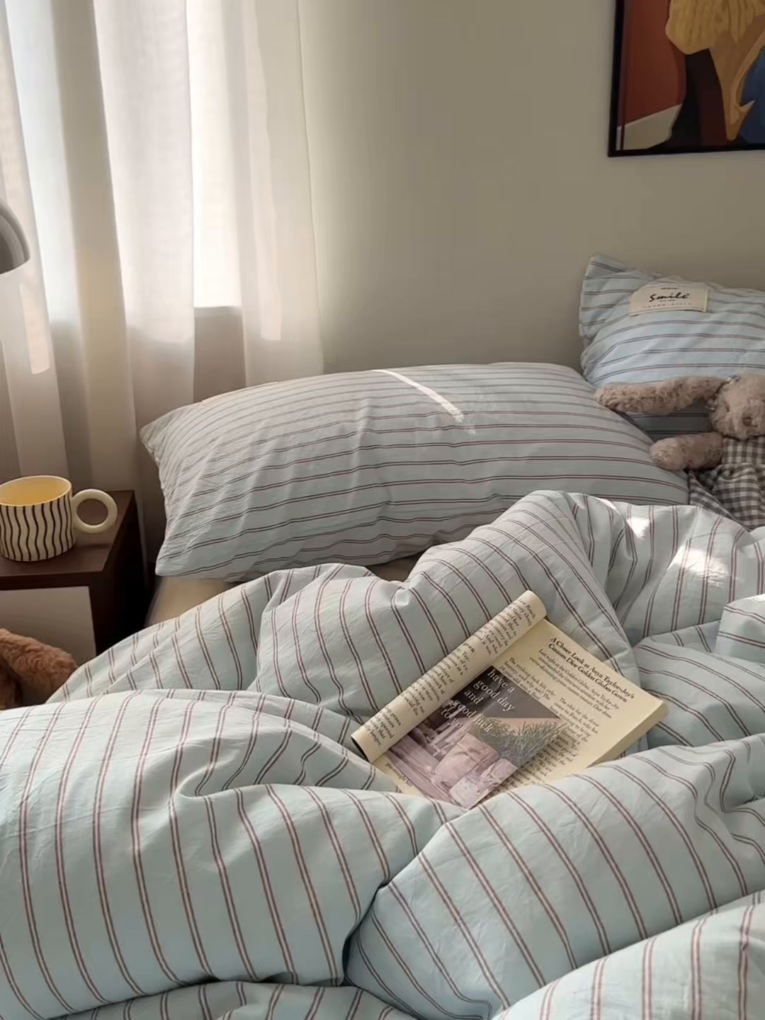 91家纺网 家纺一手货源 找家纺 艾咪-Amy ntmy 2026春夏新款布标款全棉纯棉色织水洗棉四件套-告白 告白-蓝条