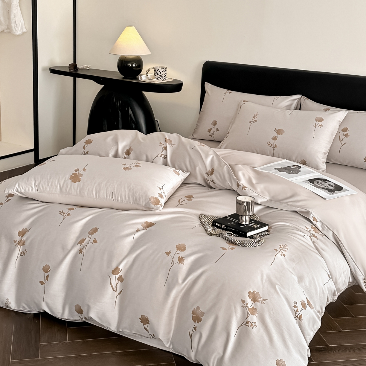 91家纺网 家纺一手货源 找家纺 莱登卡奴 2026新款A类50S天丝棉色织提花系列四件套 澄静之美-可可糖