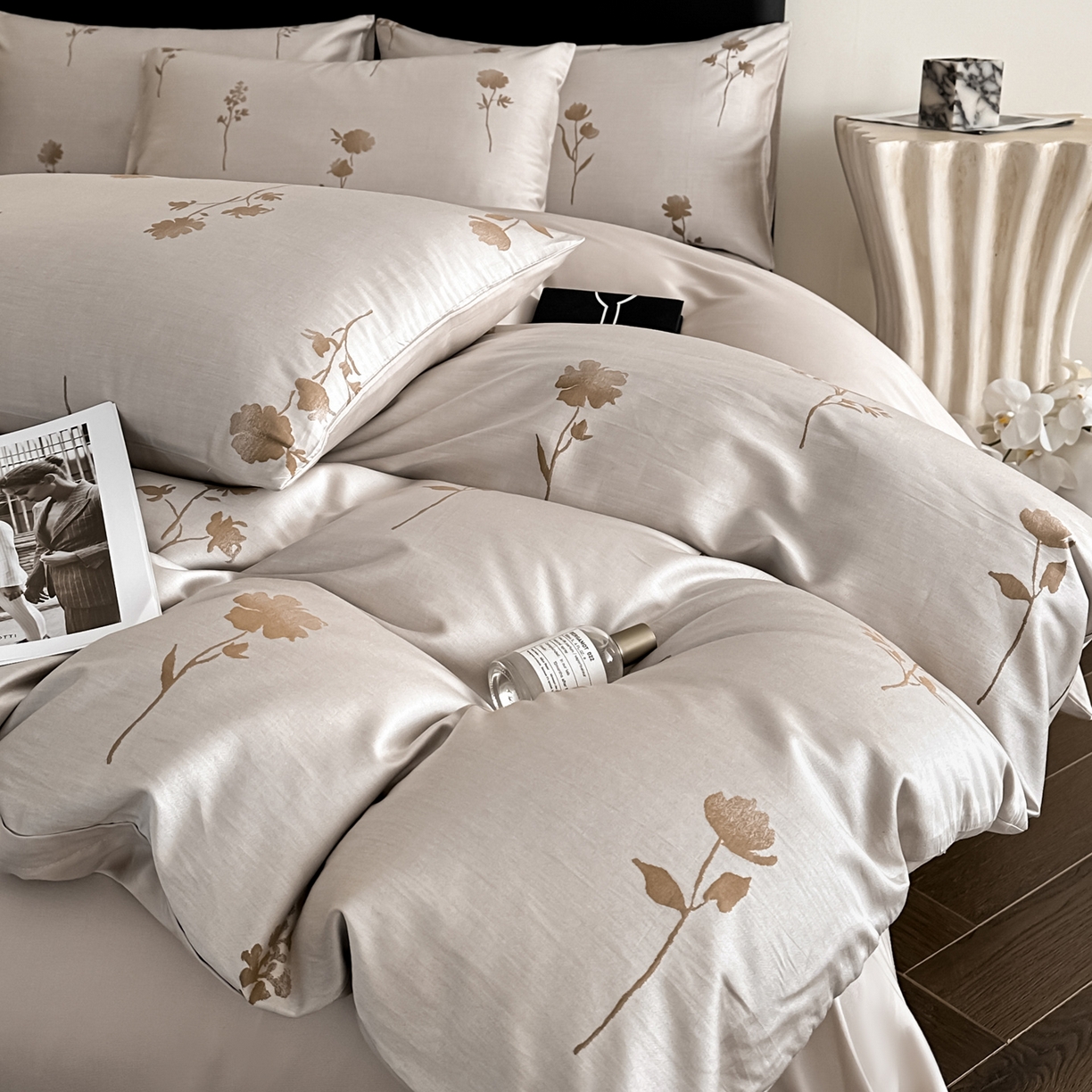 91家纺网 家纺一手货源 找家纺 莱登卡奴 2026新款A类50S天丝棉色织提花系列四件套 澄静之美-可可糖