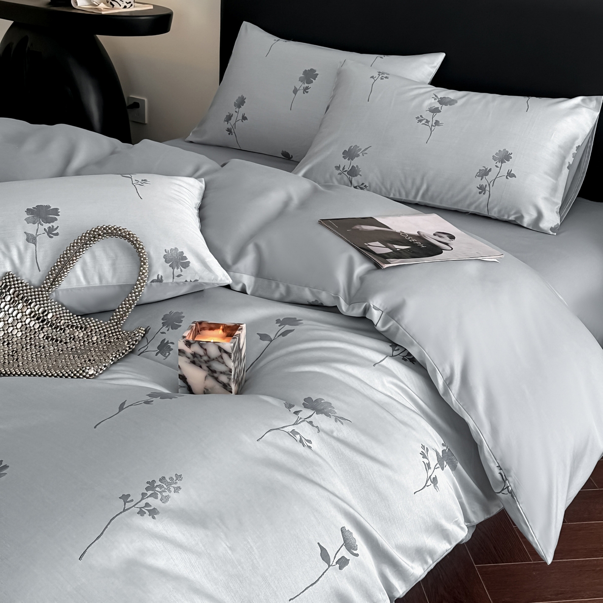 91家纺网 家纺一手货源 找家纺 莱登卡奴 2026新款A类50S天丝棉色织提花系列四件套 澄静之美-蓝