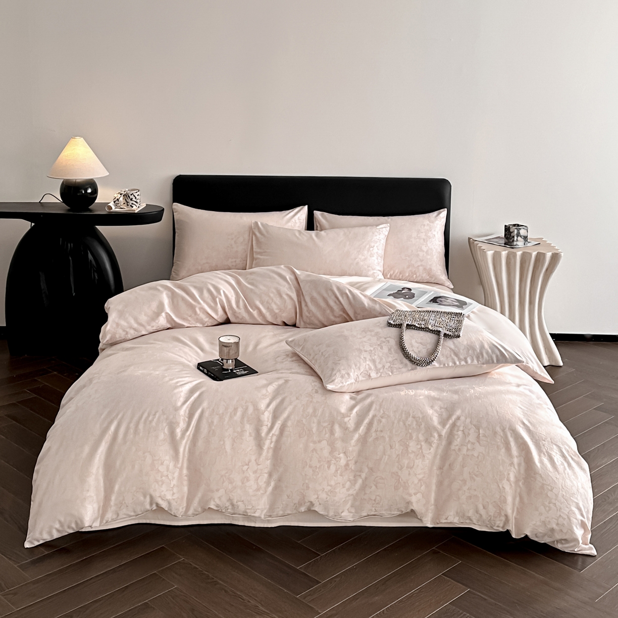 91家纺网 家纺一手货源 找家纺 莱登卡奴 2026新款A类50S天丝棉色织提花系列四件套 春日山茶