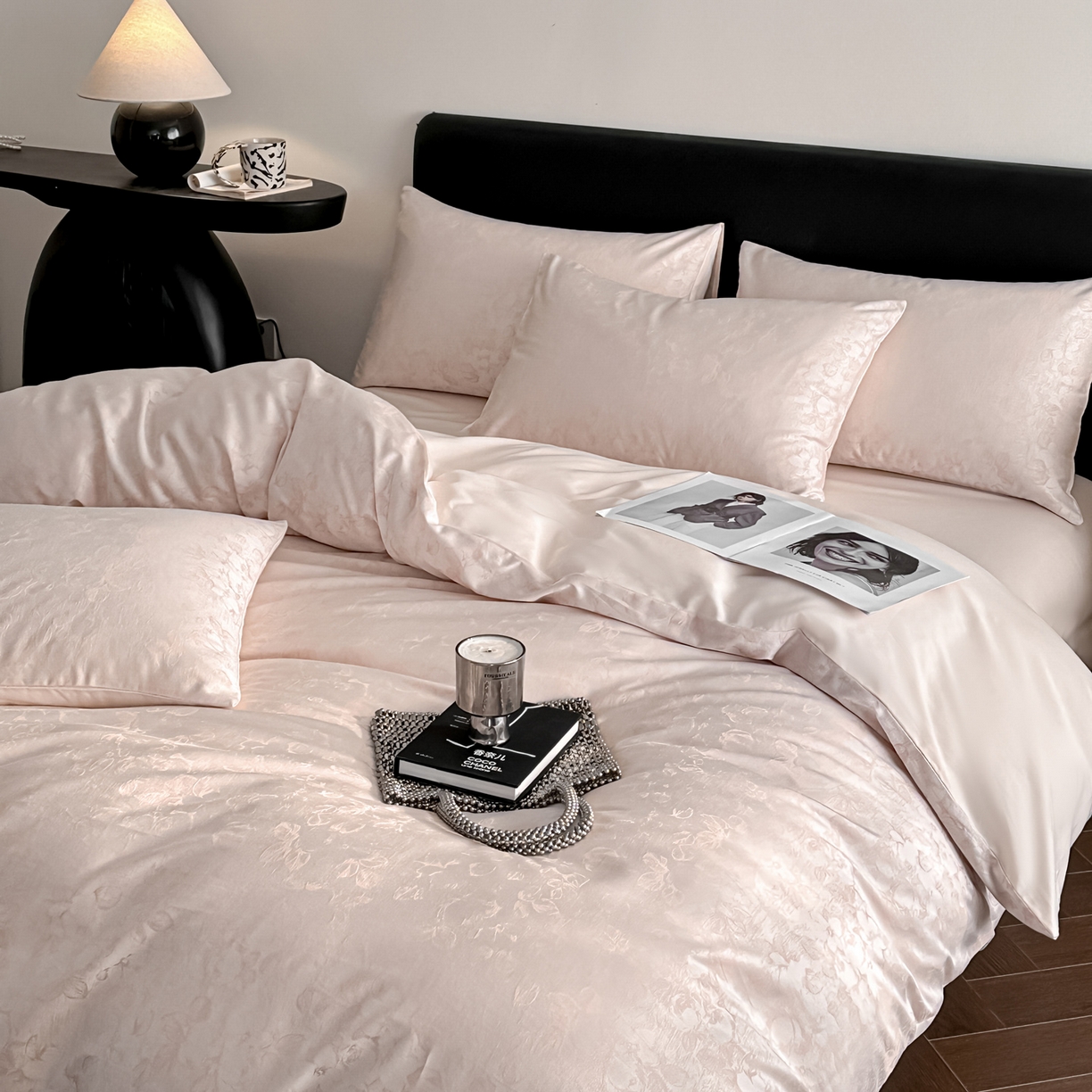 91家纺网 家纺一手货源 找家纺 莱登卡奴 2026新款A类50S天丝棉色织提花系列四件套 春日山茶