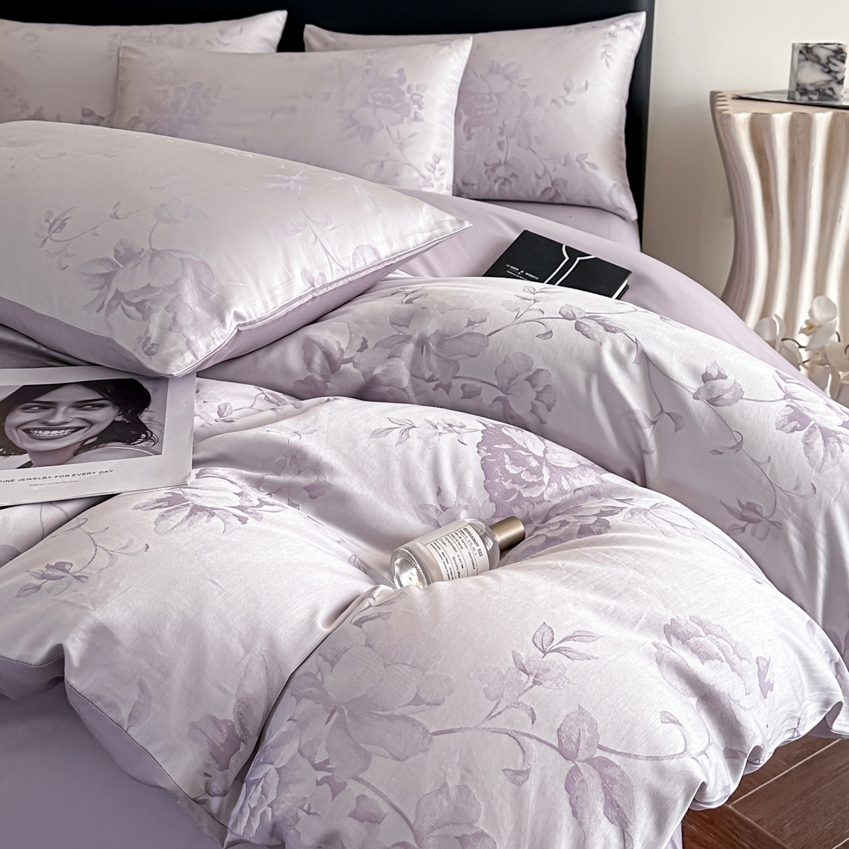 91家纺网 家纺一手货源 找家纺 莱登卡奴 2026新款A类50S天丝棉色织提花系列四件套 花艺云间