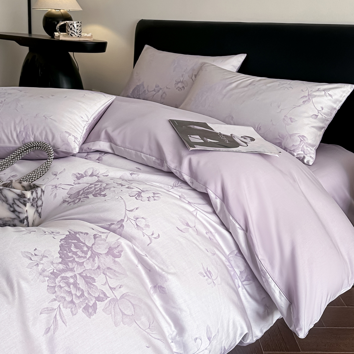 91家纺网 家纺一手货源 找家纺 莱登卡奴 2026新款A类50S天丝棉色织提花系列四件套 花艺云间