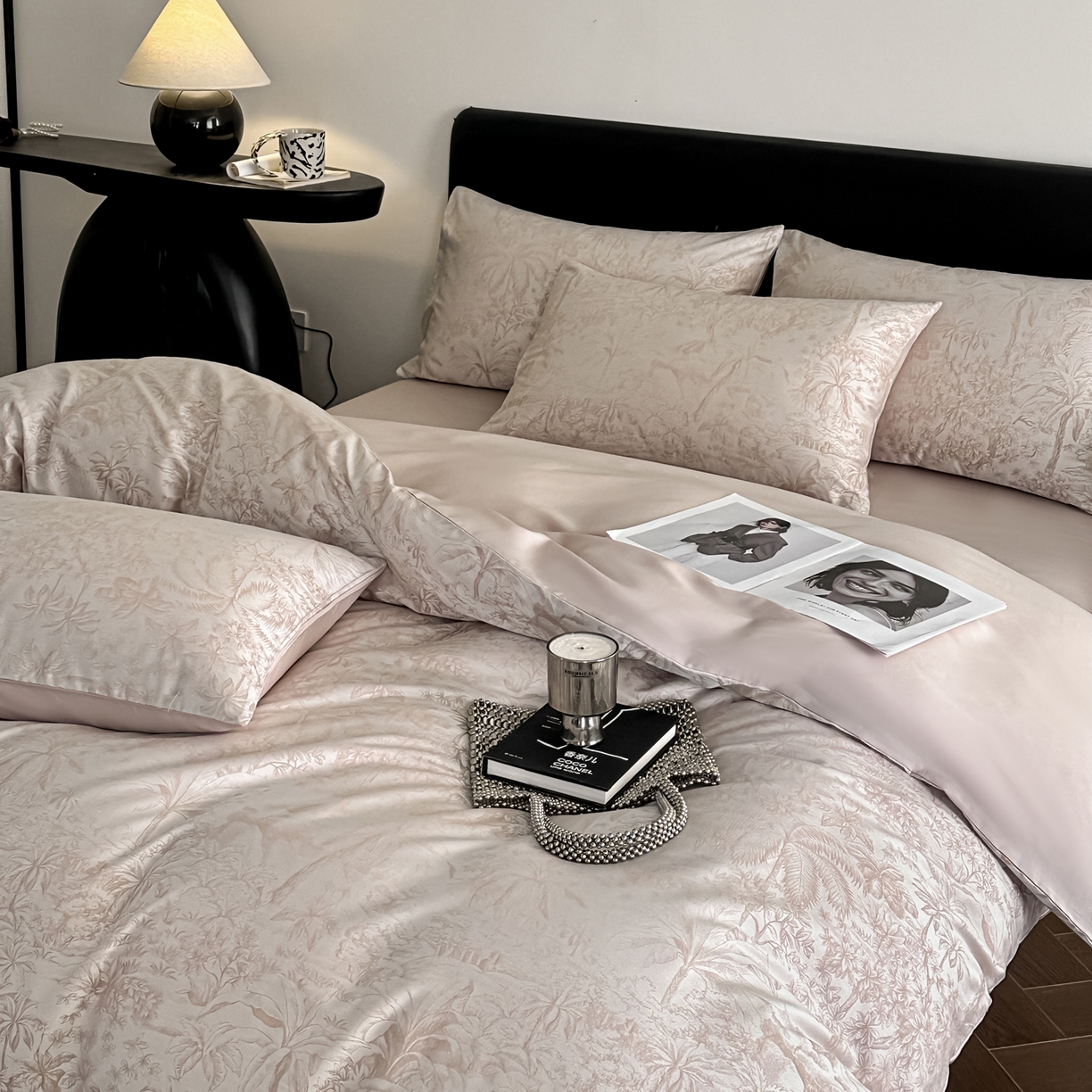 91家纺网 家纺一手货源 找家纺 莱登卡奴 2026新款A类50S天丝棉色织提花系列四件套 芊芊花影