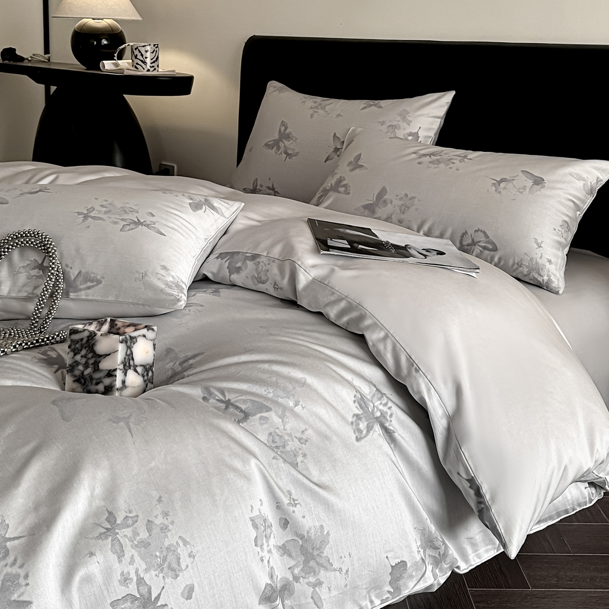 91家纺网 家纺一手货源 找家纺 莱登卡奴 2026新款A类50S天丝棉色织提花系列四件套 星辰蝶梦