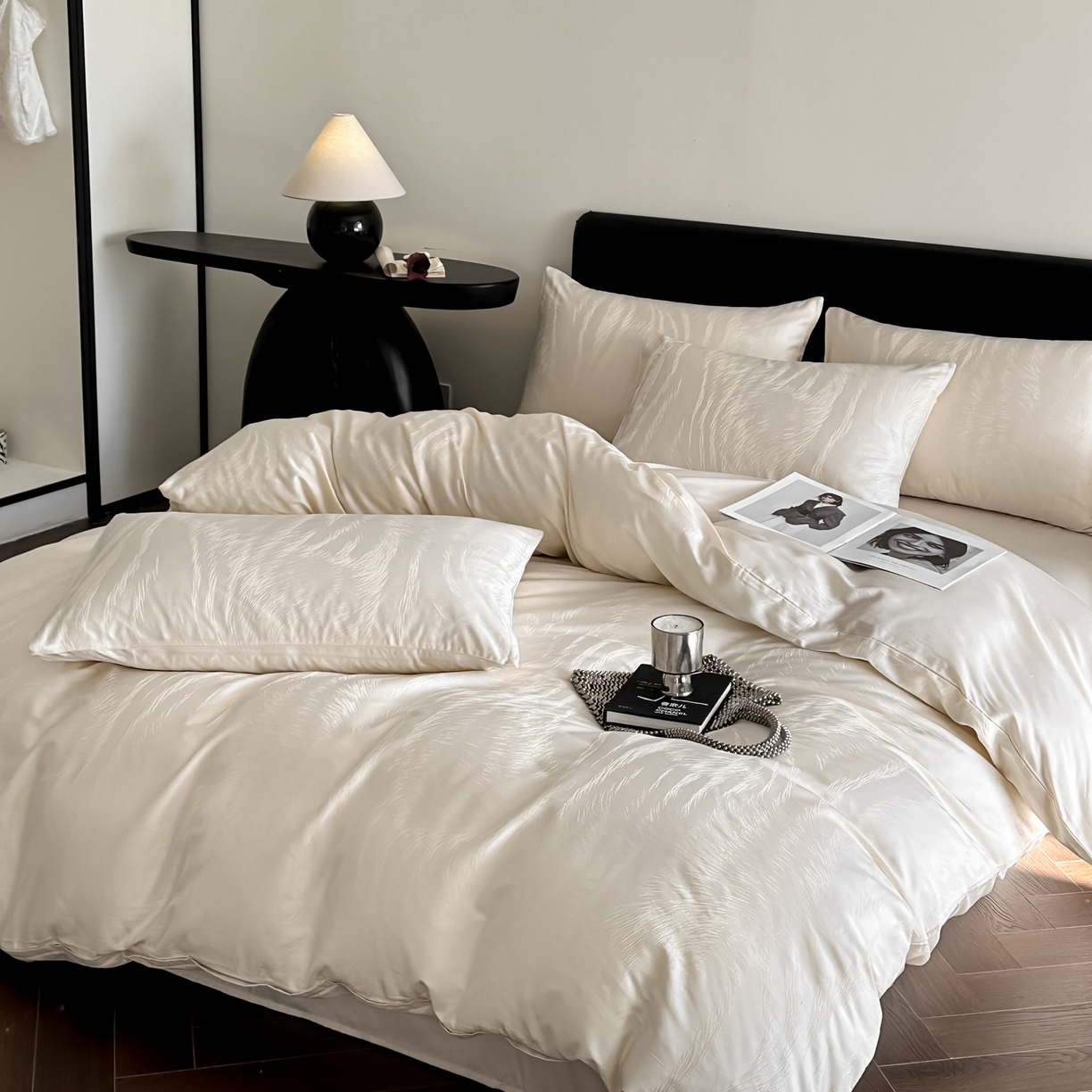 91家纺网 家纺一手货源 找家纺 莱登卡奴 2026新款A类50S天丝棉色织提花系列四件套 云栖处-米