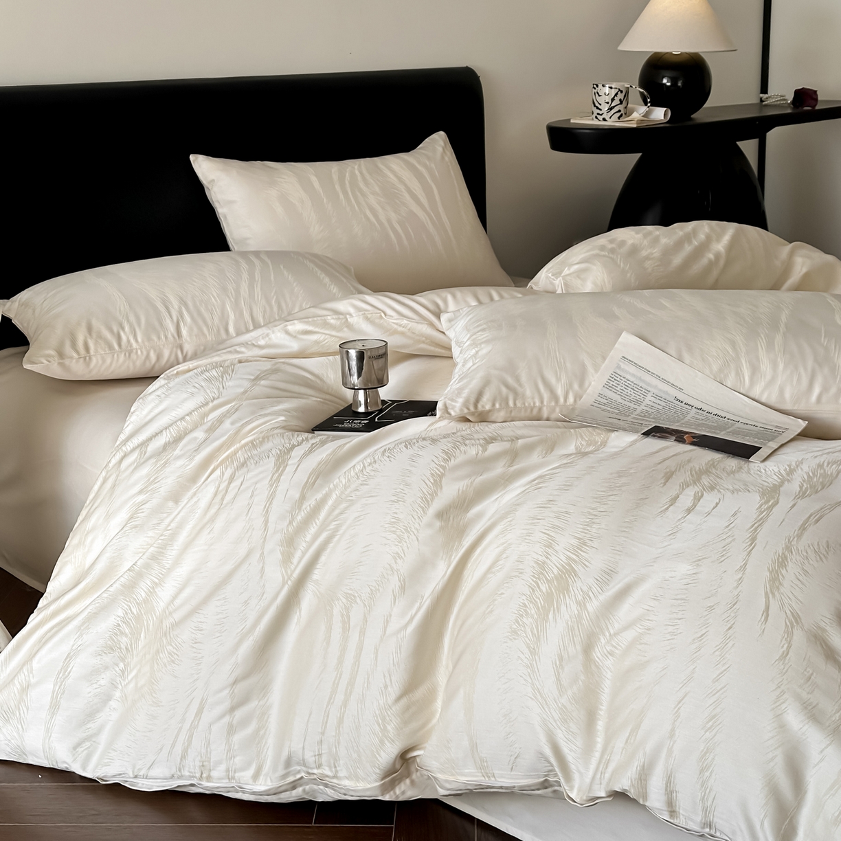 91家纺网 家纺一手货源 找家纺 莱登卡奴 2026新款A类50S天丝棉色织提花系列四件套 云栖处-米