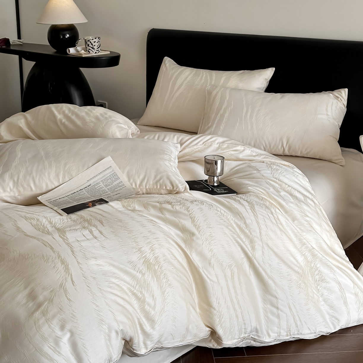 91家纺网 家纺一手货源 找家纺 莱登卡奴 2026新款A类50S天丝棉色织提花系列四件套 云栖处-米