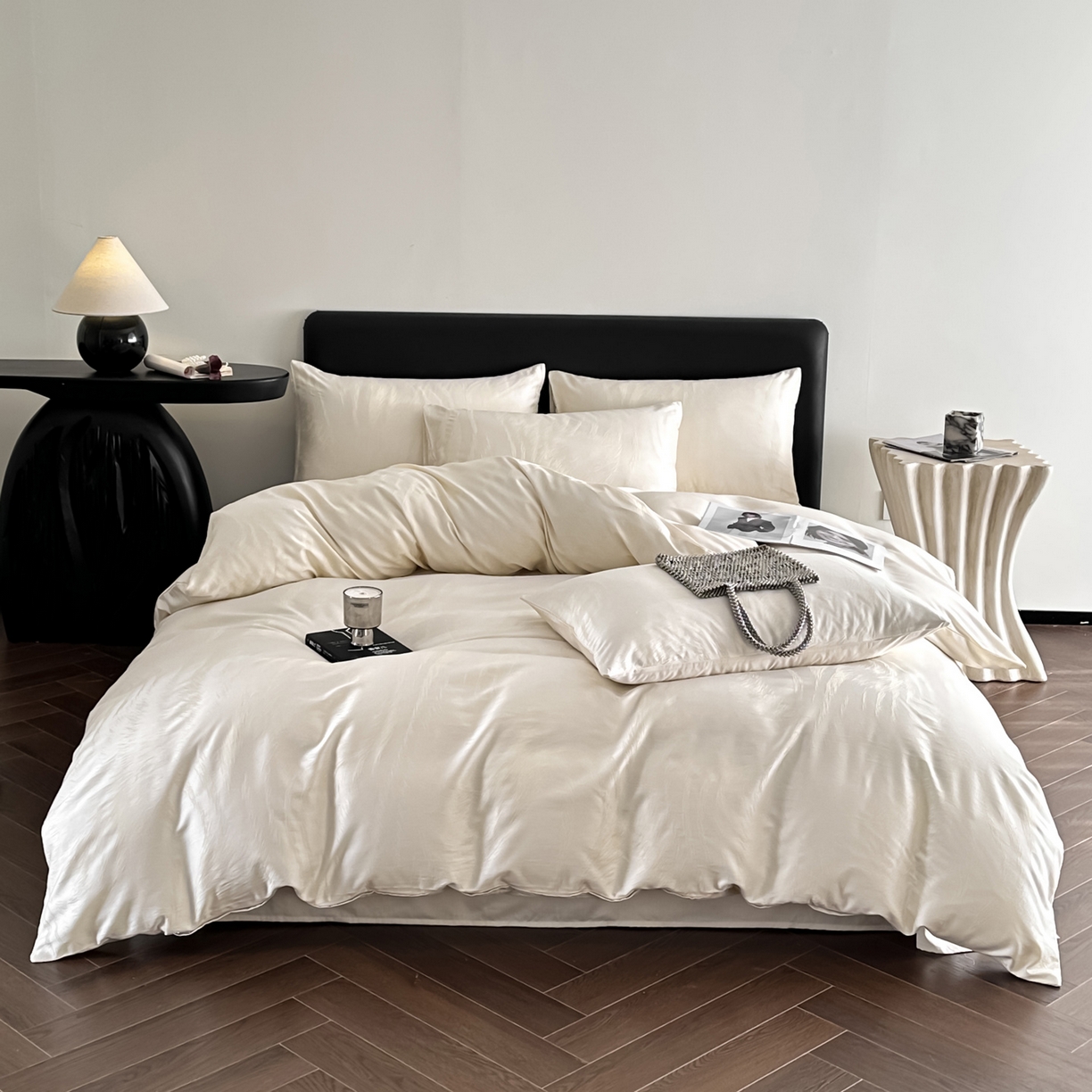 91家纺网 家纺一手货源 找家纺 莱登卡奴 2026新款A类50S天丝棉色织提花系列四件套 云栖处-米