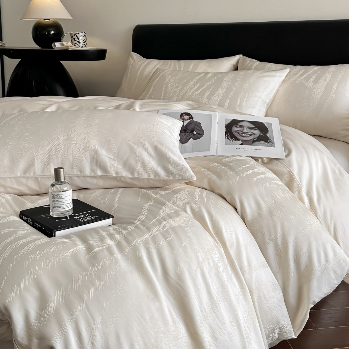 91家纺网 家纺一手货源 找家纺 莱登卡奴 2026新款A类50S天丝棉色织提花系列四件套 云栖处-米