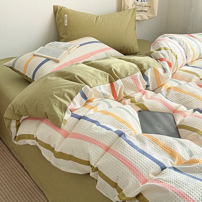 91家纺网 家纺一手货源 找家纺 （总）蓝邻家纺 2026新款全棉纯棉华夫格ins风四件套系列