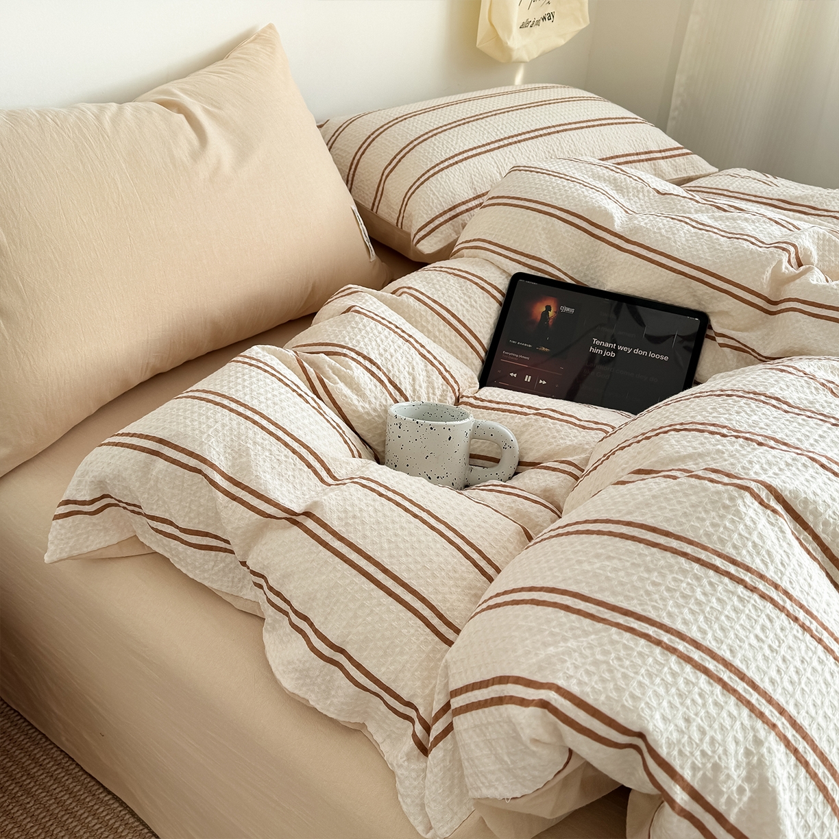 91家纺网 家纺一手货源 找家纺 （总）蓝邻家纺 2026新款全棉纯棉华夫格ins风四件套系列