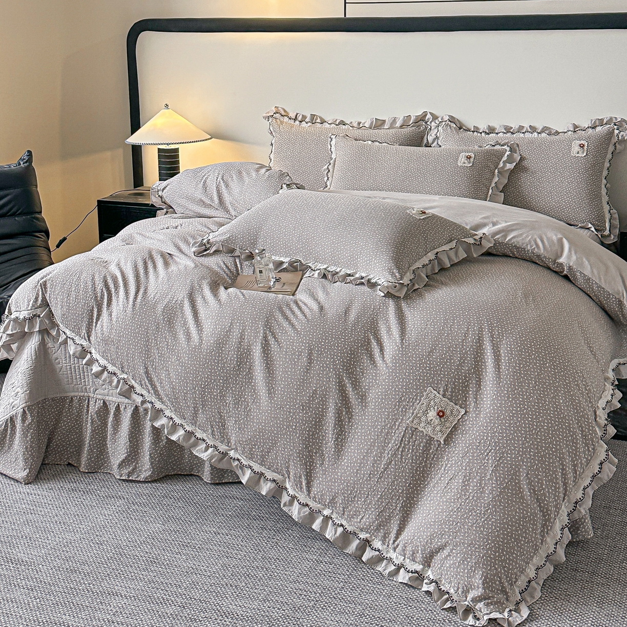 91家纺网 家纺一手货源 找家纺 （总）梓之赫 2026新款云感纱夹棉床盖四件套-小美满